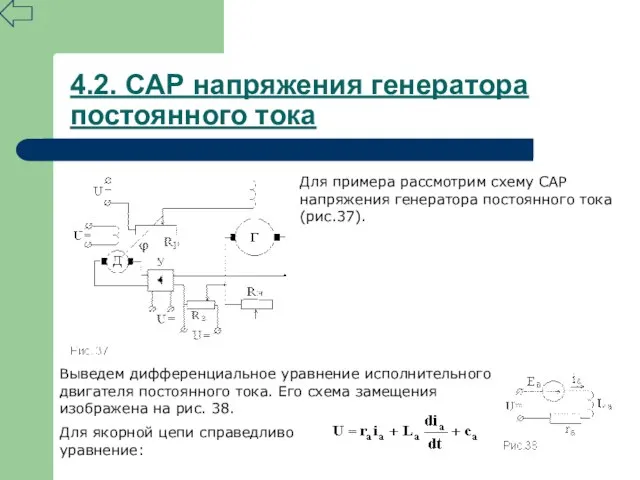 4.2. САР напряжения генератора постоянного тока Для примера рассмотрим схему САР напряжения