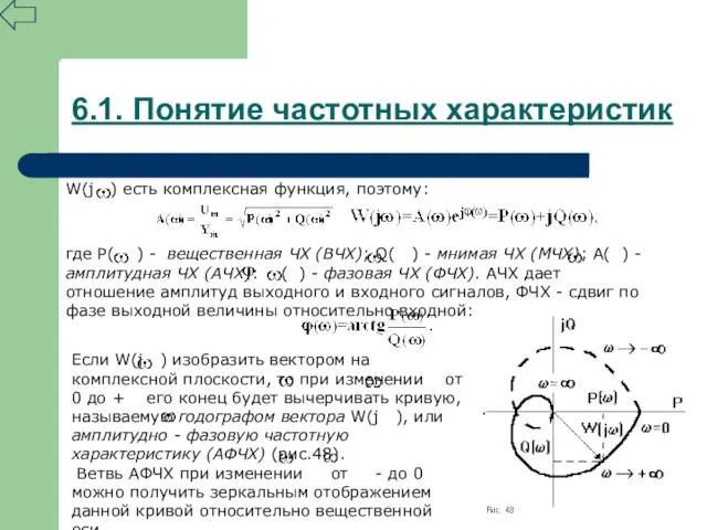 6.1. Понятие частотных характеристик W(j ) есть комплексная функция, поэтому: где P(