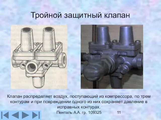 Пенталь А.А. гр. 109325 Тройной защитный клапан Клапан распределяет воздух, поступающий из