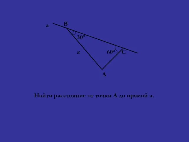 30° 60° В С А к Найти расстояние от точки А до прямой а. а