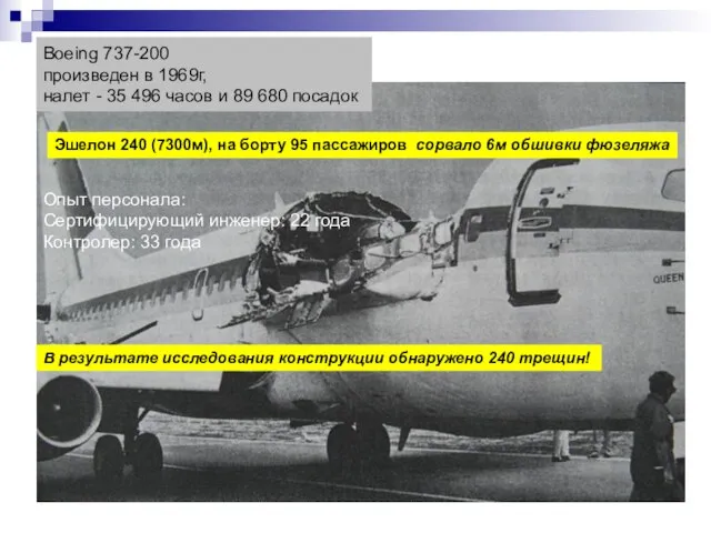 Boeing 737-200 произведен в 1969г, налет - 35 496 часов и 89