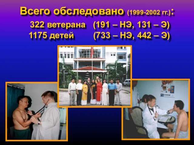 Всего обследовано (1999-2002 гг.): 322 ветерана (191 – НЭ, 131 – Э)