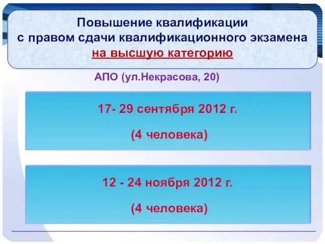 АПО (ул.Некрасова, 20) 17- 29 сентября 2012 г. (4 человека) Повышение квалификации
