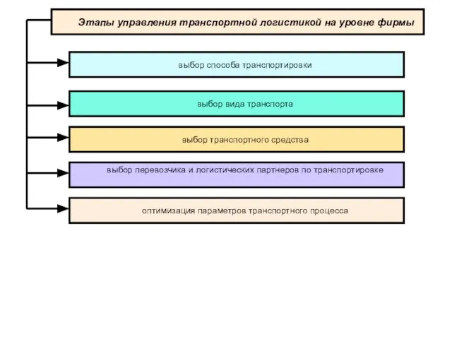 Этапы управления транспортной логистикой на уровне фирмы выбор способа транспортировки выбор вида