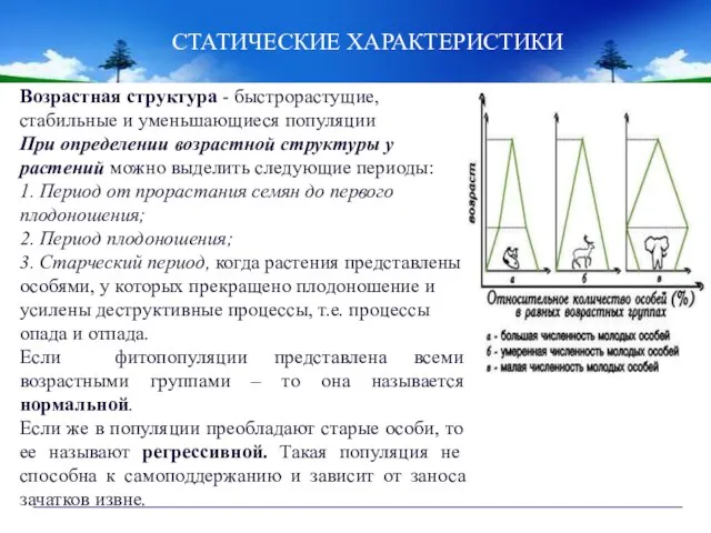 Возрастная структура - быстрорастущие, стабильные и уменьшающиеся популяции При определении возрастной структуры