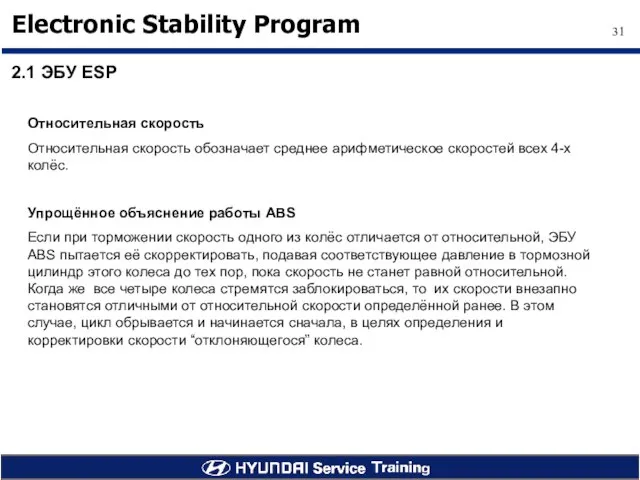 2.1 ЭБУ ESP Относительная скорость Относительная скорость обозначает среднее арифметическое скоростей всех