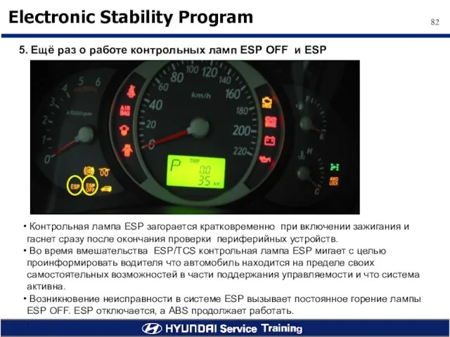 5. Ещё раз о работе контрольных ламп ESP OFF и ESP Контрольная