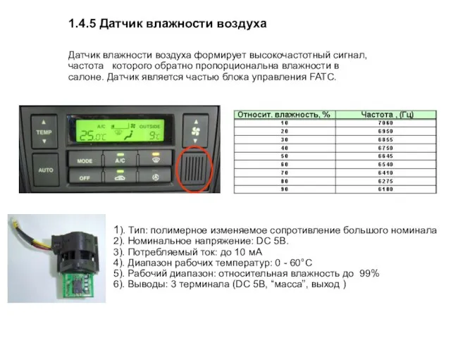 1.4.5 Датчик влажности воздуха Датчик влажности воздуха формирует высокочастотный сигнал, частота которого