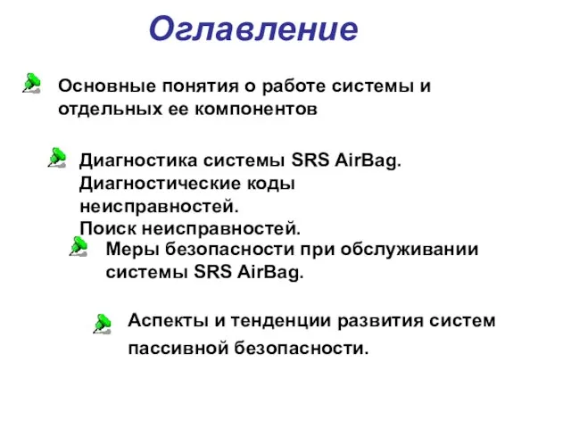 Оглавление Диагностика системы SRS AirBag. Диагностические коды неисправностей. Поиск неисправностей. Меры безопасности