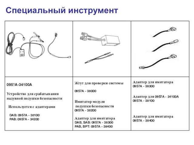 Специальный инструмент 0957A-34100A Устройство для срабатывания надувной подушки безопасности Используется с адаптерами