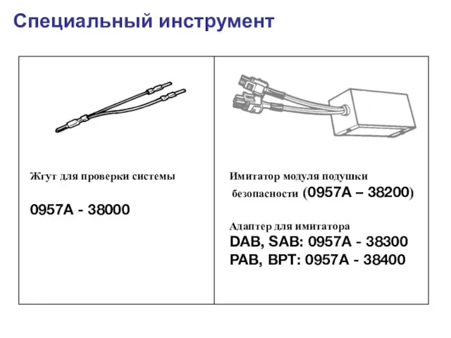 Специальный инструмент Жгут для проверки системы 0957A - 38000 Имитатор модуля подушки