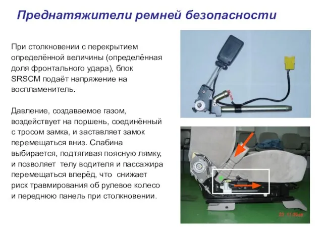 Преднатяжители ремней безопасности При столкновении с перекрытием определённой величины (определённая доля фронтального