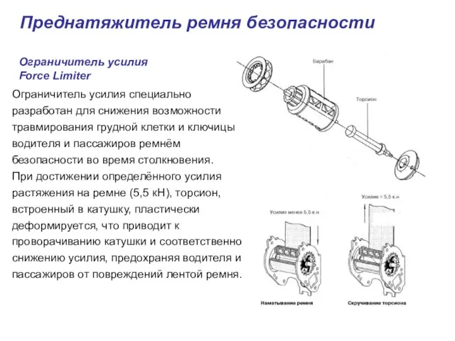 Ограничитель усилия Force Limiter Преднатяжитель ремня безопасности Ограничитель усилия специально разработан для