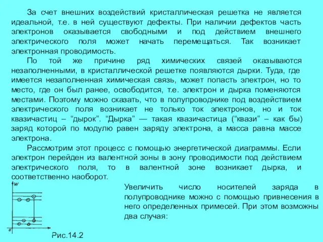 За счет внешних воздействий кристаллическая решетка не является идеальной, т.е. в ней