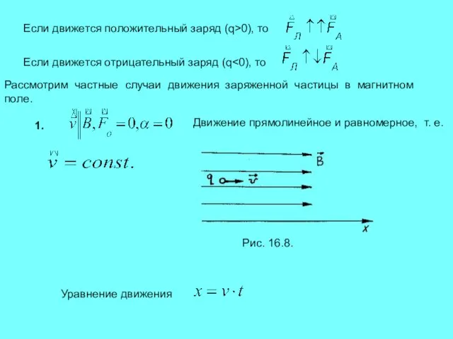 Если движется положительный заряд (q>0), то Если движется отрицательный заряд (q Рассмотрим