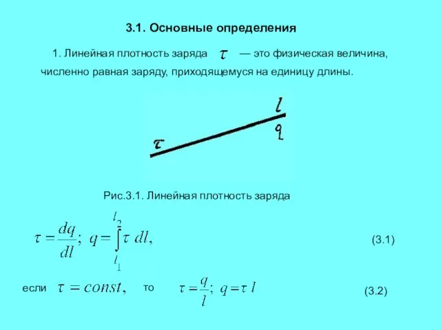 если 3.1. Основные определения 1. Линейная плотность заряда — это физическая величина,