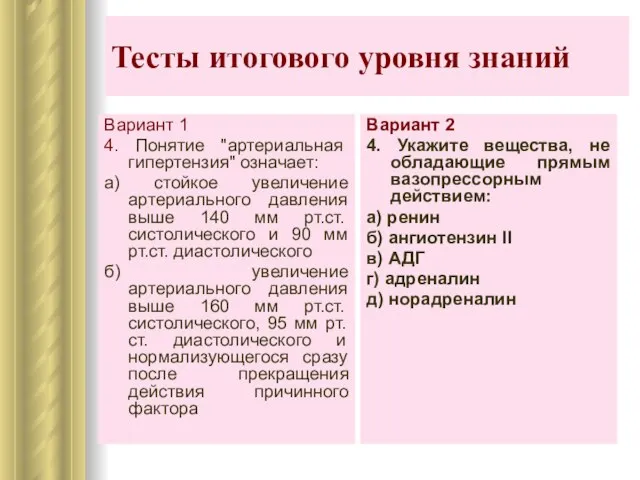 Тесты итогового уровня знаний Вариант 2 4. Укажите вещества, не обладающие прямым