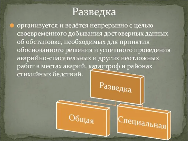 организуется и ведётся непрерывно с целью своевременного добывания достоверных данных об обстановке,