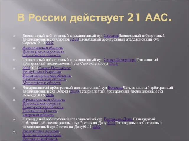 В России действует 21 ААС. Двенадцатый арбитражный апелляционный суд СаратовДвенадцатый арбитражный апелляционный