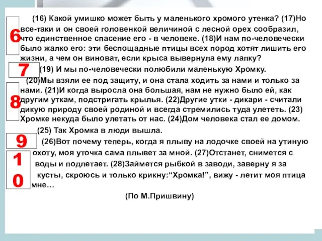 (16) Какой умишко может быть у маленького хромого утенка? (17)Но все-таки и