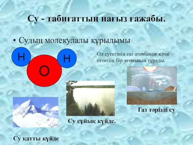 Су - табиғаттың нағыз ғажабы. Судың молекулалы құрылымы Ол сутегінің екі атомынан