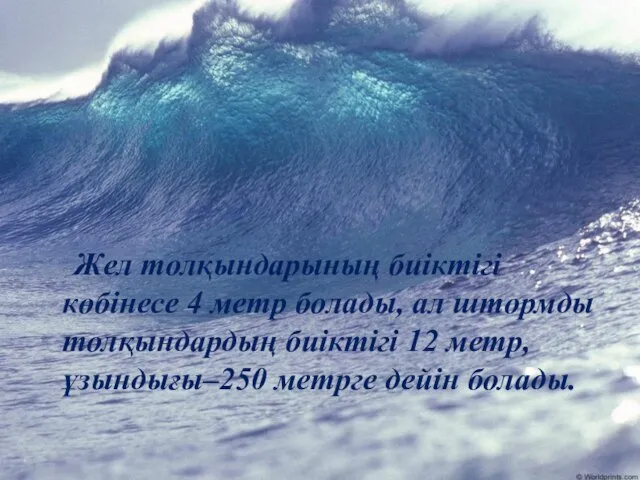 Жел толқындарының биіктігі көбінесе 4 метр болады, ал штормды толқындардың биіктігі 12