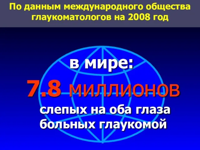 в мире: 7.8 миллионов слепых на оба глаза больных глаукомой По данным