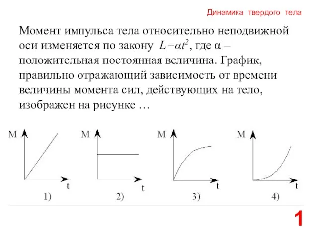 Динамика твердого тела 1 Момент импульса тела относительно неподвижной оси изменяется по