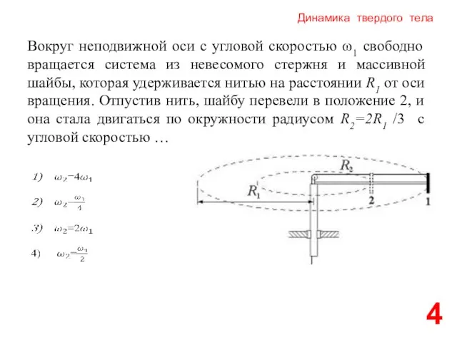 Динамика твердого тела 4 Вокруг неподвижной оси с угловой скоростью ω1 свободно