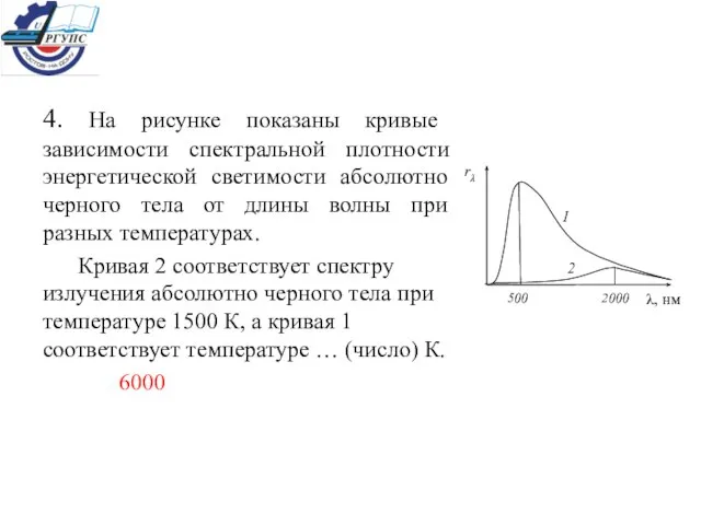 4. На рисунке показаны кривые зависимости спектральной плотности энергетической светимости абсолютно черного
