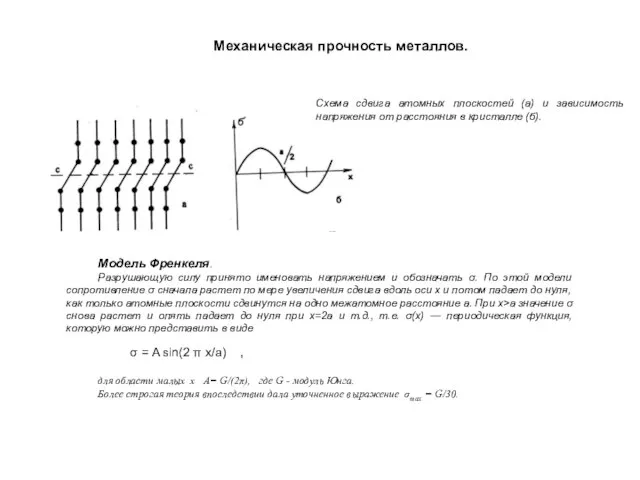 Механическая прочность металлов. Модель Френкеля. Разрушающую силу принято именовать напряжением и обозначать