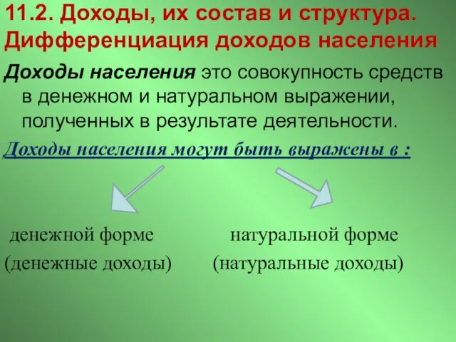 11.2. Доходы, их состав и структура. Дифференциация доходов населения Доходы населения это