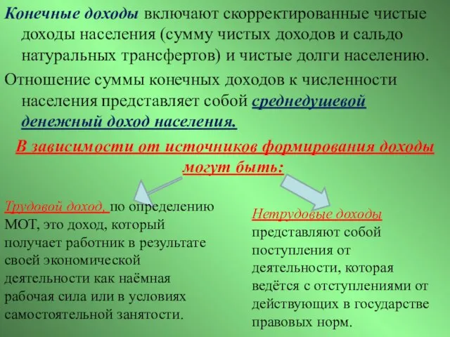 Конечные доходы включают скорректированные чистые доходы населения (сумму чистых доходов и сальдо