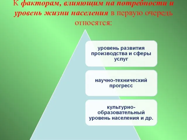 К факторам, влияющим на потребности и уровень жизни населения в первую очередь относятся: