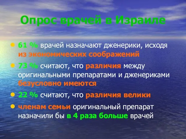 Опрос врачей в Израиле 61 % врачей назначают дженерики, исходя из экономических