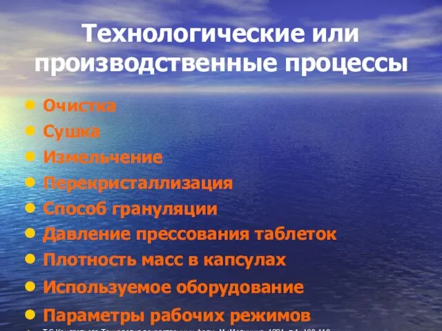 Технологические или производственные процессы Очистка Сушка Измельчение Перекристаллизация Способ грануляции Давление прессования