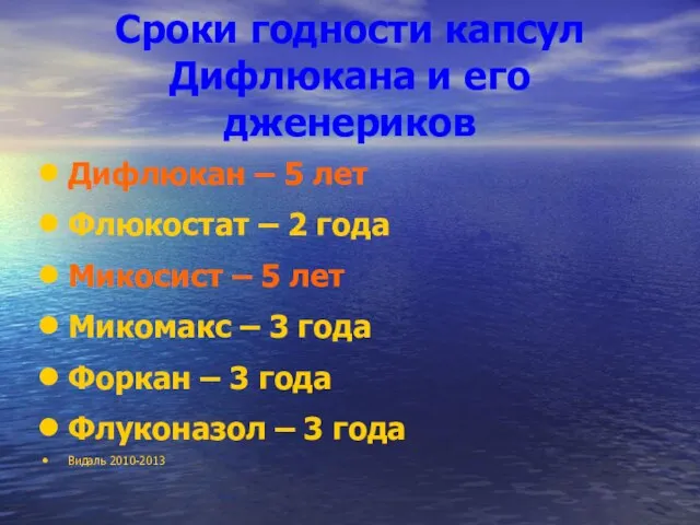 Сроки годности капсул Дифлюкана и его дженериков Дифлюкан – 5 лет Флюкостат