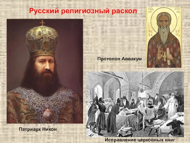 Патриарх Никон Протопоп Аввакум Русский религиозный раскол Исправление церковных книг