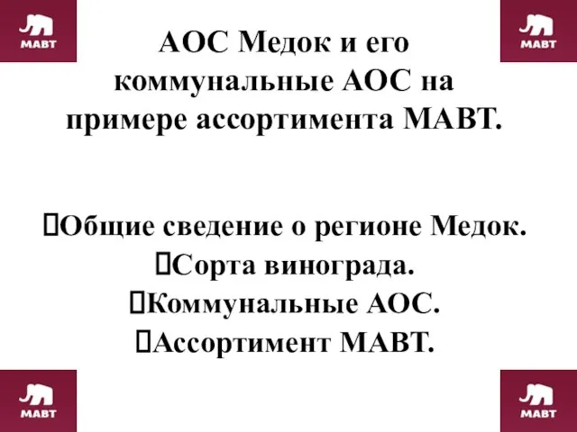 AOC Медок и его коммунальные АОС на примере ассортимента МАВТ. Общие сведение