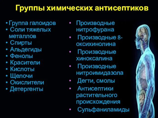 Группа галоидов Соли тяжелых металлов Спирты Альдегиды Фенолы Красители Кислоты Щелочи Окислители