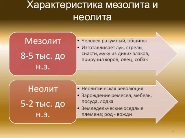 Характеристика мезолита и неолита