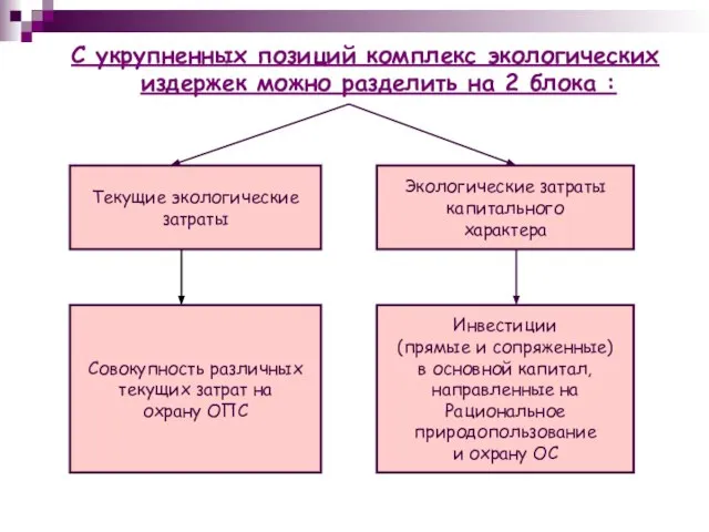 С укрупненных позиций комплекс экологических издержек можно разделить на 2 блока :