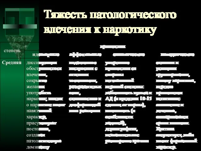 Тяжесть патологического влечения к наркотику