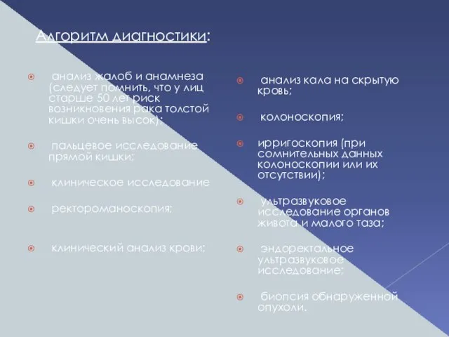 Алгоритм диагностики: анализ жалоб и анамнеза (следует помнить, что у лиц старше