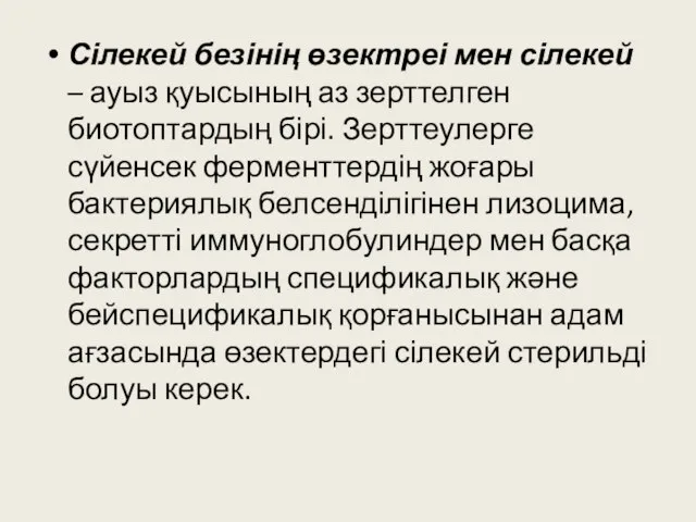 Сілекей безінің өзектреі мен сілекей – ауыз қуысының аз зерттелген биотоптардың бірі.