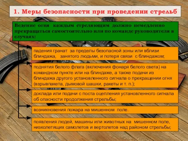 1. Меры безопасности при проведении стрельб появления людей, машины или животных на