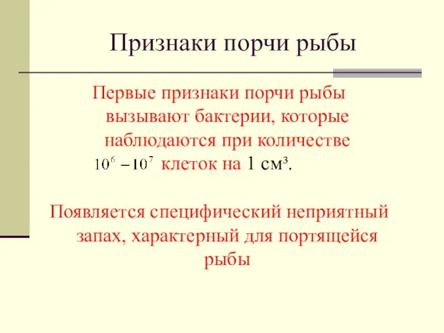 Признаки порчи рыбы Первые признаки порчи рыбы вызывают бактерии, которые наблюдаются при