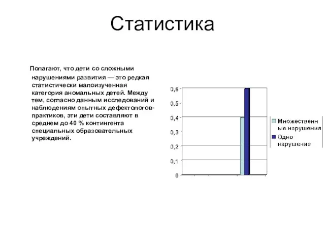 Статистика Полагают, что дети со сложными нарушениями развития — это редкая статистически