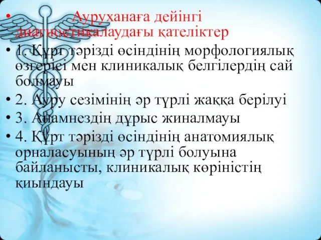 Ауруханаға дейінгі диагностикалаудағы қателіктер 1. Құрт тәрізді өсіндінің морфологиялық өзгерісі мен клиникалық