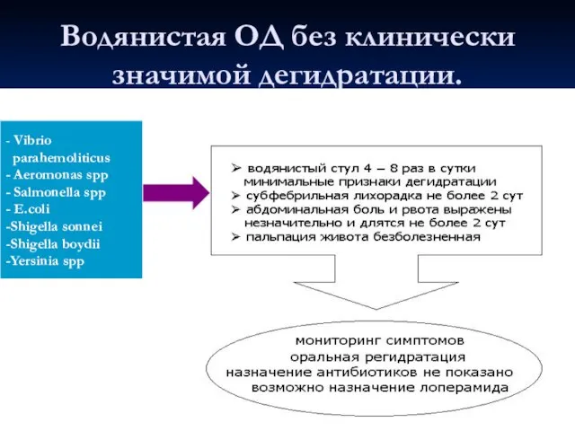 Водянистая ОД без клинически значимой дегидратации. - Vibrio parahemoliticus - Aeromonas spp